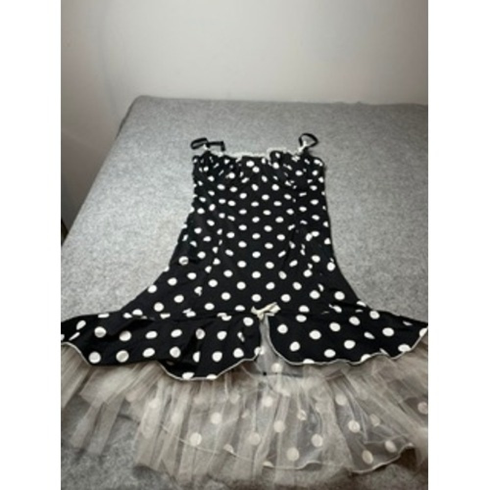 Victorias Secret Sexy Little Things Polka Dot Tulle Slip Dress Black White 34C